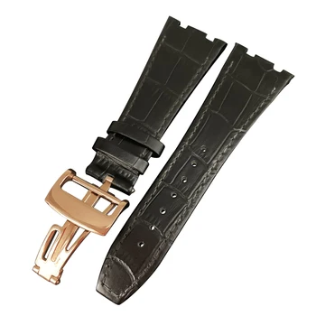 De înaltă calitate negenuine piele watchband linie dubla curea pentru AP CEAS trupa 26mm cu oțel inoxidabil incuietoare pliere negru