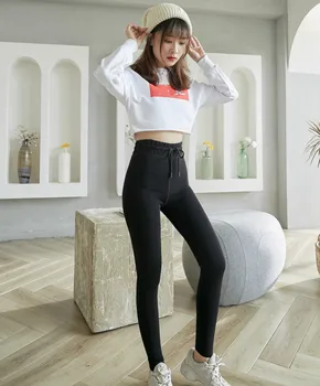 De înaltă Talie Jambiere de Iarnă Cașmir 360g Dresuri Cald Dantela-up cu Cordon Nailon Elastic Pantaloni Femei Antrenament Coreea Style 2020 Nou