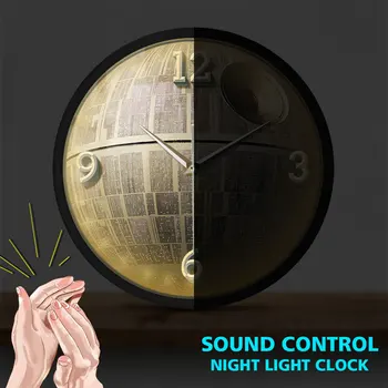 Death Star Model de Sunet de Control cu LED-uri Ceas de Perete Ceas Fictiv Mobile Spațiu Autorizațiilor de Decor Acasă Non-bifarea Inteligent, Maramureș Lumina