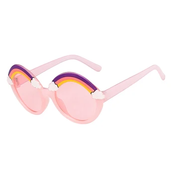 DECI&EI de Moda Drăguț Rotund Copii ochelari de Soare, Curcubeu, Nori de Decor Ochelari Retro Băieți Fete în aer liber Shades Ochelari de Soare UV400