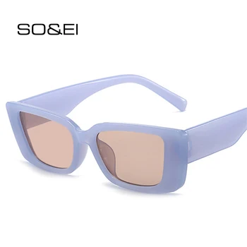 DECI&EI de Moda Mic Dreptunghi ochelari de Soare Femei Vintage Jeleu Albastru Roz Ochelari de Trend Bărbați Colorate, Ochelari de Soare Nuante UV400