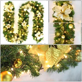 Decor de crăciun Rattan cu Lumina 2,7 m Artificiale de Flori de Viță de vie Verde Ghirlanda de Anul Nou Petrecere Masă Decoruri