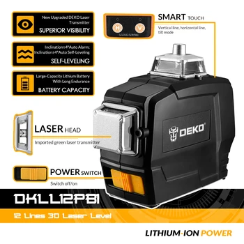 DEKO DKLL12PB1 12 Linii Laser 360 Grade Auto-nivelare 3D cu Laser de Nivel Orizontale Verticale Green Cross Line Interior Exterior Modul