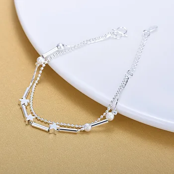 Delicat Argint 925 Cu Strat Dublu Star Farmec Bratari Pentru Femei Cadouri Bijuterii