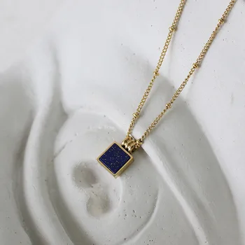 Delicat Lapis Lazuli Albastru Coliere de Aur Clavicula Lanț Femei Pătrat din Oțel Titan Placare 18K Pandantiv Femei Bijuterii de Lux
