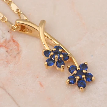 Delicata Floare de design Albastru de Cristal Seturi de Bijuterii Cercei Colier pentru femei Ton de aur Moda Bijuterii JS440