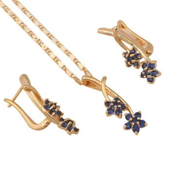 Delicata Floare de design Albastru de Cristal Seturi de Bijuterii Cercei Colier pentru femei Ton de aur Moda Bijuterii JS440