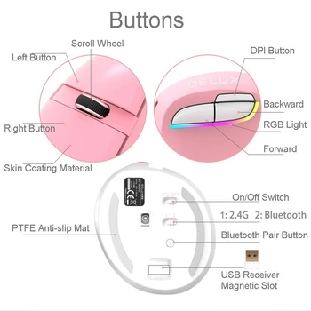 Delux M618 Bluetooth 4.0 Verticale Mouse-ul Reîncărcabilă RGB Jocuri Cu Mousepad Gratuit Șoareci Ergonomice Pentru Laptop PC