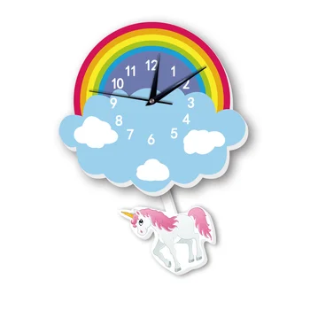 Desene Animate Cu Unicorn Ceas De Perete Dormitor Copii Cloud Curcubeu Colorat Drăguț Slient Animal Ceasuri Pendul Ceas Copil De Cameră Decor Acasă De Artă