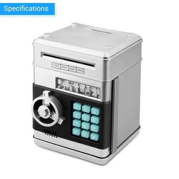 Desene animate Electronice ATM Parola pusculita Numerar Monedă Poate Auto Scroll Bani de Hârtie, Caseta de Economisire Cadou Pentru Copii (argintiu+negru)