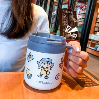 Desene animate Kawaii Fata Termică Cesti de Cafea cu Lapte Cana de Amestecare din Oțel Inoxidabil 304 Termică Cupa Cupa Inteligent Fete Cu un autocolant