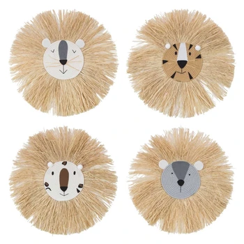 Desene animate Leul Agățat Decoratiuni Handmade Fir de Bumbac Țesut Cap de Animal, Ornament Camera pentru Copii de Perete Acasă Accesoriu 60cm