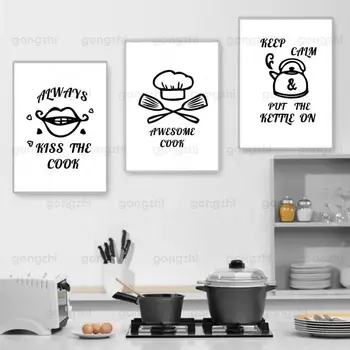 Desene Animate Panza Pictura Minimalist Pălărie Bucătar Fierbător Gura Cuvinte În Limba Engleză Bucătărie Acasă Gătit Restaurant Atmosfera Poster Imprimat