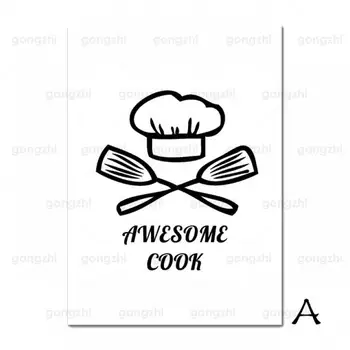 Desene Animate Panza Pictura Minimalist Pălărie Bucătar Fierbător Gura Cuvinte În Limba Engleză Bucătărie Acasă Gătit Restaurant Atmosfera Poster Imprimat