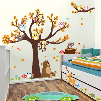 Desene Animate Pădure Ramură De Copac Animal Bufnita Maimuță, Urs, Cerb Autocolante De Perete Pentru Camere De Copii Băieți Fete Copii Dormitor Decor Acasă