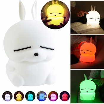 Desene animate-te la mashimaro Lampa de Iepure Lumină de veghe LED cu Senzor Tactil Colorat USB Reîncărcabilă Silicon Iepuras Lampă pentru Copii, Copii, Copil