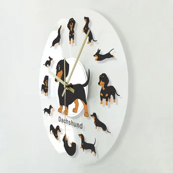 Desene Animate Teckel De Imprimare Ceas De Perete Wiener Dog Animale Câini Animale De Companie Decorative, Ceasuri De Perete Tăcut Circulație Pentru Copii Canin Veterinari Cadouri