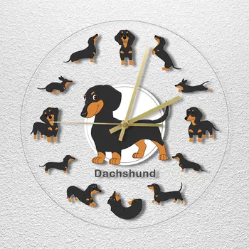 Desene Animate Teckel De Imprimare Ceas De Perete Wiener Dog Animale Câini Animale De Companie Decorative, Ceasuri De Perete Tăcut Circulație Pentru Copii Canin Veterinari Cadouri