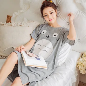 Desene Animate Totoro Imprimare Femei Pijamale De Mari Dimensiuni Dulce Pierde O Cămașă De Noapte Scurtă Gât Maneca Cămașă De Noapte De Vară Femeile Acasă Sleepwear