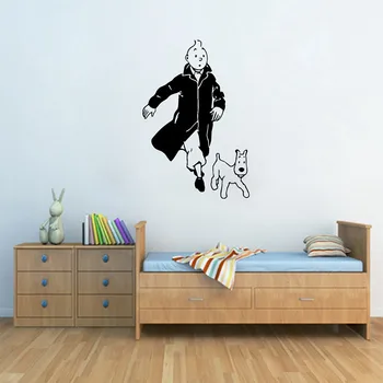 Desene animate Vinil Autocolant Perete Tintin Cu Câine tapet de perete de artă murală din camera pentru copii decor