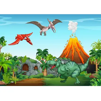 Desene animate Vulcan cu Dinozaur Jurassic Fotografie Fundal de Vinil, Pânză Fundaluri pentru Chirdren Copil de Dus Foto Atasat Foto
