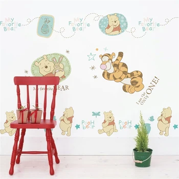 Desene animate winnie pooh decalcomanii de perete dormitor, pepinieră acasă decoratiuni disney animale autocolante de perete diy de artă murală din pvc tapet