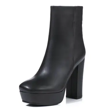 Design de Brand Bloc Toc Platforma Glezna Cizme pentru Femei deget de la picior Pătrat Cizme Scurte, dame de Lux Reale Cizme din Piele Pantofi de Iarna