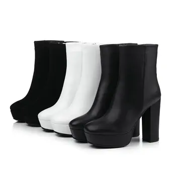 Design de Brand Bloc Toc Platforma Glezna Cizme pentru Femei deget de la picior Pătrat Cizme Scurte, dame de Lux Reale Cizme din Piele Pantofi de Iarna