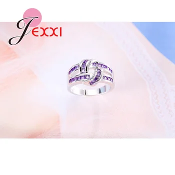 Design Geometric Moda Cross Violet Cubic Zircon Petrecere De Nunta Inele De Femei Argint 925 Benzi Ring Bijuterii