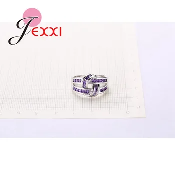 Design Geometric Moda Cross Violet Cubic Zircon Petrecere De Nunta Inele De Femei Argint 925 Benzi Ring Bijuterii