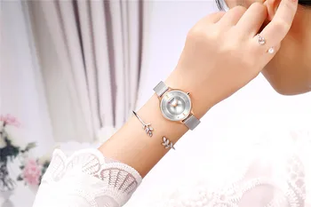 Design simplu CURREN Femei de Moda Cuarț Ceas Doamnelor Rochie Plasă de Ceas de mână Cu Romantic Bling Stras Dial Reloj Mujer