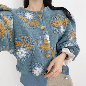 Designer De Înaltă Calitate Sacou Scurt Pentru Femei De Lux Aplicatii Flori Stil Retro Felinar Mâneci Lână Jachete Îmbrăcăminte Paltoane