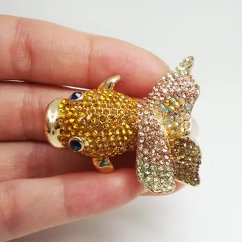 Destul De Aur-Ton, Pește Galben Stras De Cristal Broșă Pin Animale