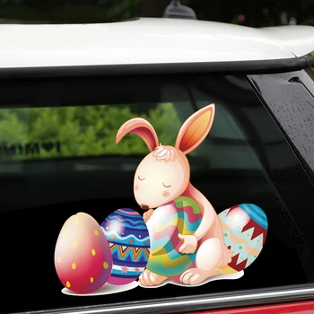 Detașabil & Reutilizabile Autocolant Perete Happy Easter Bunny Ou Decor Acasă Desene Animate Detașabil Autocolant Pentru Masina Perete Fereastră Decor