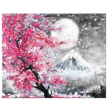 Diamant Broderie Kituri DIY 5D Diamant rotund flori Pictura Model Mozaic Imagine De Pietre Muntele Fuji flori de Cires