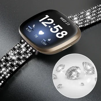 Diamant din oțel Inoxidabil Curea Pentru fitbit-versa 3 smart curea de ceas din metal cinci margele trupa pentru fitbit sens / versa3 correa