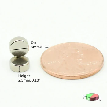 Diametral Magnet Neodim N42 Diametru Disc 6x2.5 mm N35H Neodim Magneți Permanenți Butonul 100buc