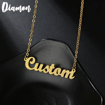 Diamon 2020 Nouă Personalizate Din Oțel Inoxidabil Mat Numele Colier Scrisoare Personalizata De Aur Cravată Pandantiv Plăcuța Cadou