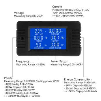 Digital de Tensiune a Contorului de Energie de Frecvență Puterea Actuală a factorului de Putere Panoul de Watt Combo Indicator 80~260V 110V 220V