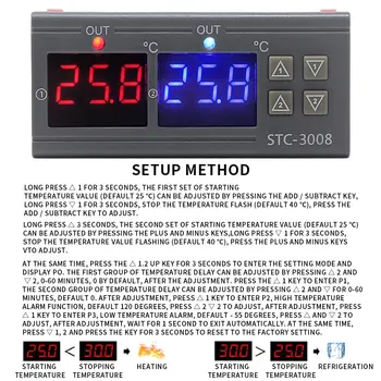 Digital Dual Incubator Termostat Controler De Temperatura -3008 Inteligent Doi Ieșire Releu Incalzire Racire Termostat
