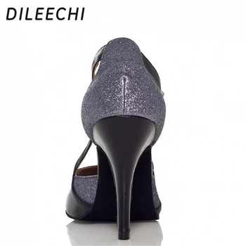 DILEECHI brand de Dans latino Pantofi Doamnelor negru gri din piele cu paiete Tocuri de 10 cm toc înalt pantofi de dans