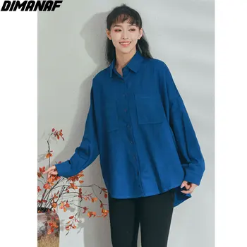 DIMANAF 2021 Femei, Plus Dimensiune Bluza Primavara Jacheta Casual, Camasi Lungi Vintage Full Sleeve Cardigan Albastru Solid Bluza Femei