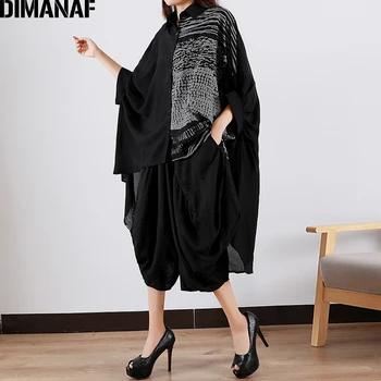 DIMANAF Plus Dimensiunea Femei Seturi Costum Vintage Lady Topuri Tricouri Batwing Maneca Supradimensionat Pantaloni Largi Seturi Costum Print Cardigan Negru
