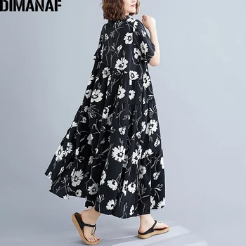 DIMANAF Vara Plus Dimensiunea Rochie de Șifon Florale Imprimare Femei de Îmbrăcăminte de Moda Elegant Lady Vestidos Sundress Liber O-Linie Cutat