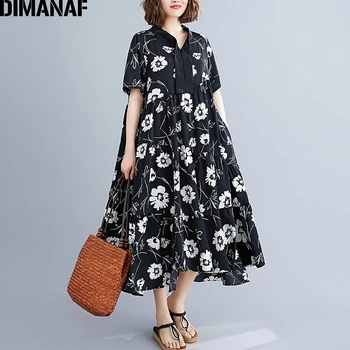 DIMANAF Vara Plus Dimensiunea Rochie de Șifon Florale Imprimare Femei de Îmbrăcăminte de Moda Elegant Lady Vestidos Sundress Liber O-Linie Cutat