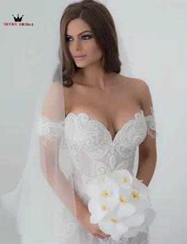 Dimensiune particularizată Dantela Perle Margele Elegant de Nunta Rochii de Mireasa pentru Femei Rochii de Mireasa Etaj Lungime 2021 Noi Vestido De Noiva RO03