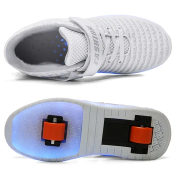 Dimensiunea 29-40 Adidași Stralucitoare USB de Încărcare Led-uri Fete Pantofi Adidași Alb Role pentru Baieti, Incaltaminte pentru Copii, cu Două Roți