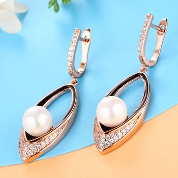 Din Alama Elegant Cercei Moda Bijuterii Stralucitoare CZ Zirconiu, Perle Sintetice Mingea Drop Cercei pentru Femei Cadouri