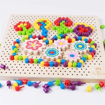 Din lemn Colorat 3D Ciuperci de Unghii Kit de Puzzle Matematica Copii Jucarii Creative Asamblarea Inserarea Jocuri de Educație Intelectuală Lemn Jucărie