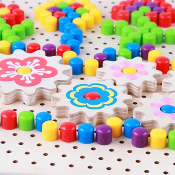 Din lemn Colorat 3D Ciuperci de Unghii Kit de Puzzle Matematica Copii Jucarii Creative Asamblarea Inserarea Jocuri de Educație Intelectuală Lemn Jucărie